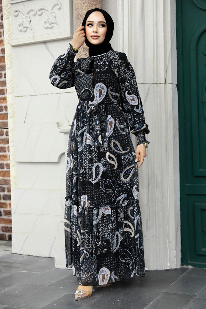 Black Muslim Long Dress Style 33561S - 3