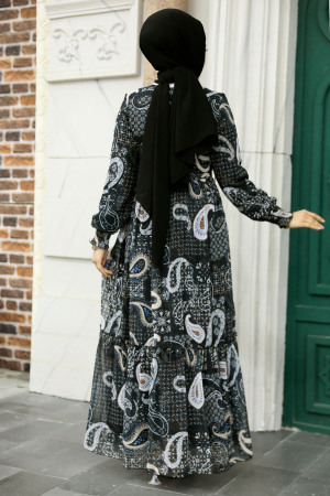 Black Muslim Long Dress Style 33561S - 4