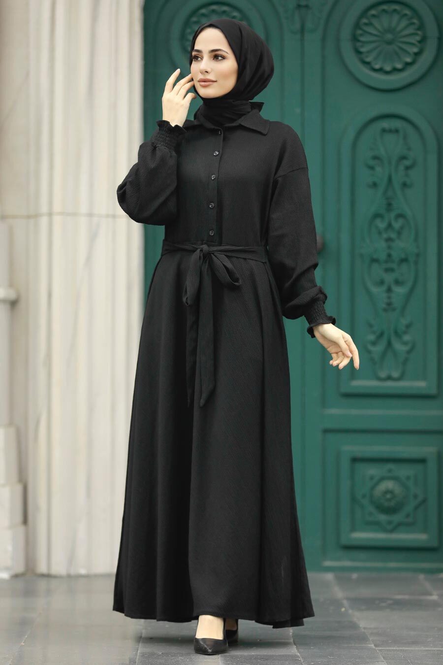 Neva Style - Black Muslim Long Dress Style 5858S