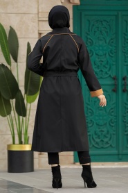 Neva Style - Black Muslim Trench Coat 5371S - Thumbnail
