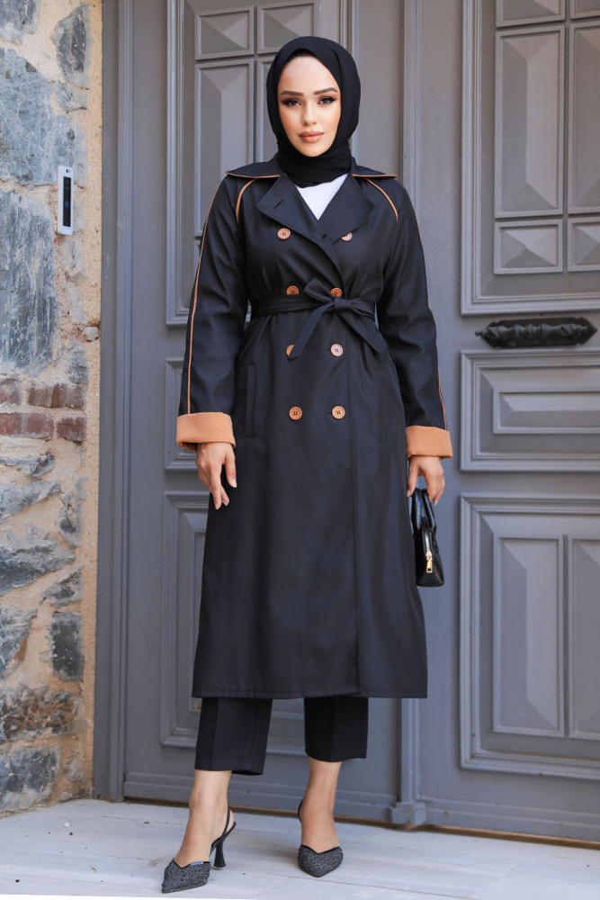 Neva Style - Black Muslim Trench Coat 5371S - 2