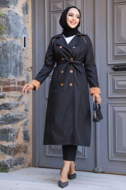 Neva Style - Black Muslim Trench Coat 5371S - Thumbnail