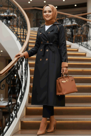 Black Muslim Trench Coat 5371S - 1