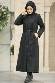 Neva Style - Black Muslim Trench Coat 5941S - Thumbnail