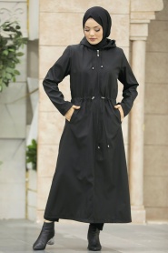 Neva Style - Black Muslim Trench Coat 5941S - Thumbnail