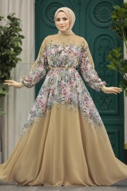 Neva Style - Mink Hijab Dress 39822V - Thumbnail