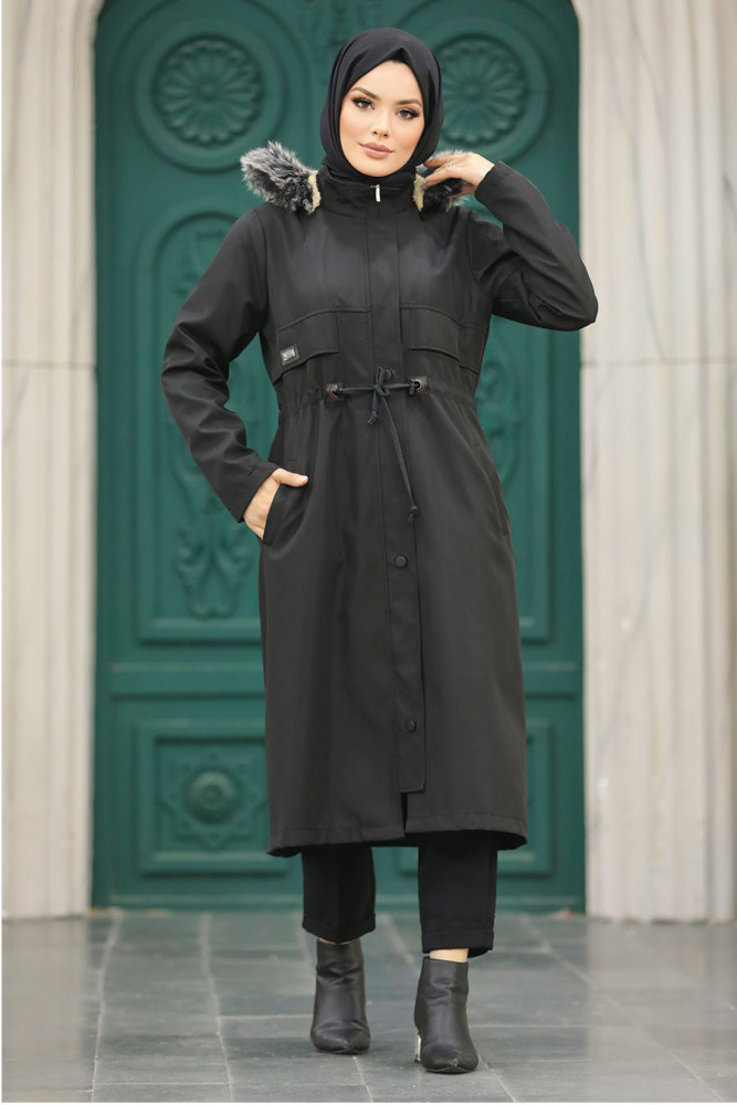 Neva Style - Black Plus Size Parka Coat 60652S - 7