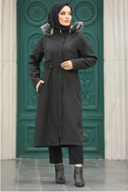 Neva Style - Black Plus Size Parka Coat 60652S - Thumbnail