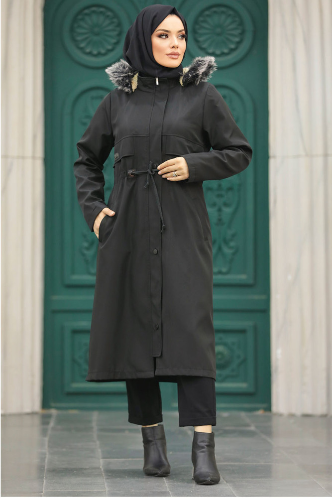 Neva Style - Black Plus Size Parka Coat 60652S - 2