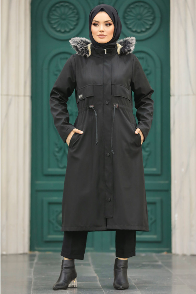 Neva Style - Black Plus Size Parka Coat 60652S - 3