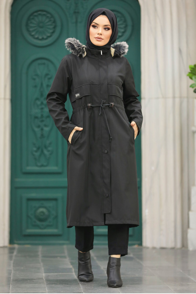 Neva Style - Black Plus Size Parka Coat 60652S - 4