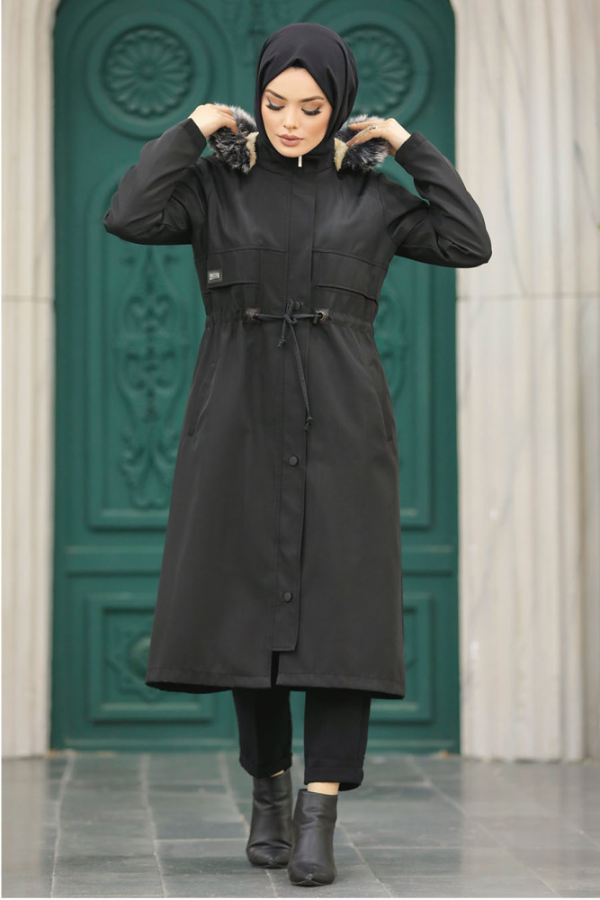 Neva Style - Black Plus Size Parka Coat 60652S - 5