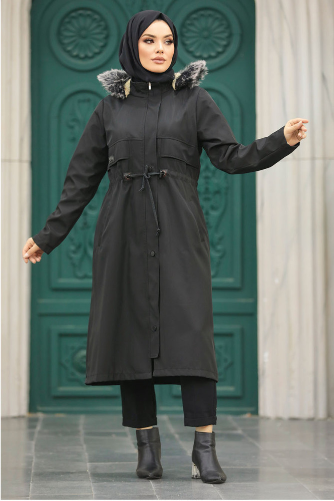 Neva Style - Black Plus Size Parka Coat 60652S - 1