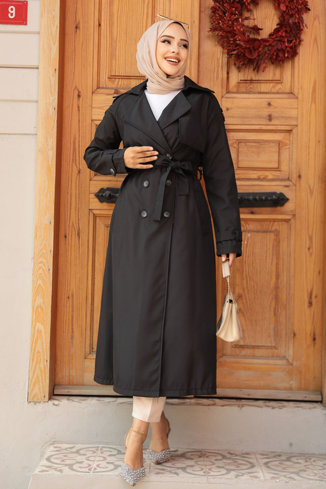 Neva Style - Black Trench Women Coat 5949S - 2