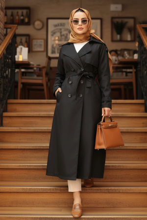 Black Trench Women Coat 5949S - 1