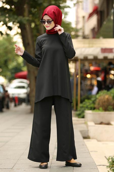 Neva Style - Black Tunic / Rousers Hijab Suit 52700S - 1