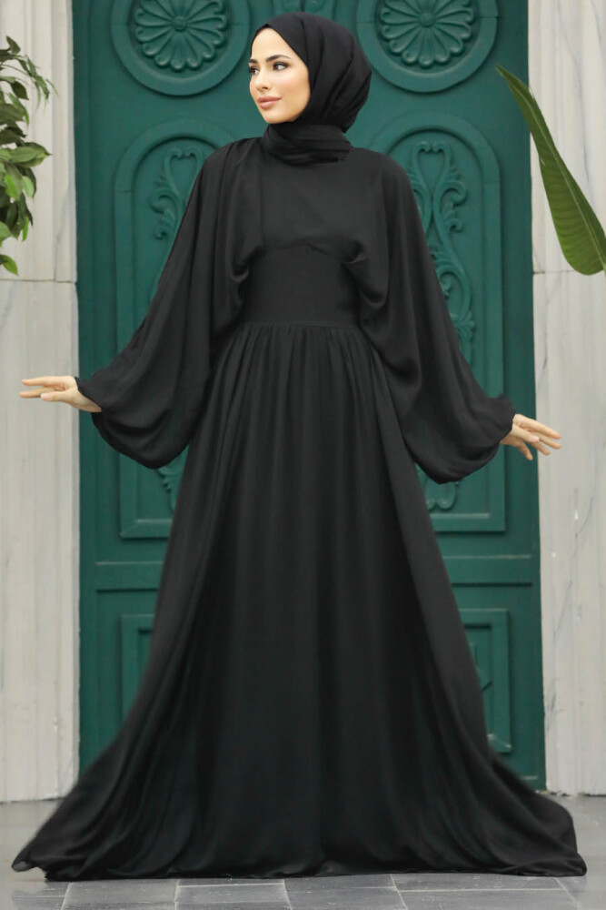 Black Turkish Hijab Engagement Gown 60681S - 1