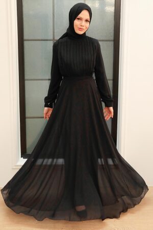 Neva Style - Black Turkish Hijab Evening Gown 3371S - 1