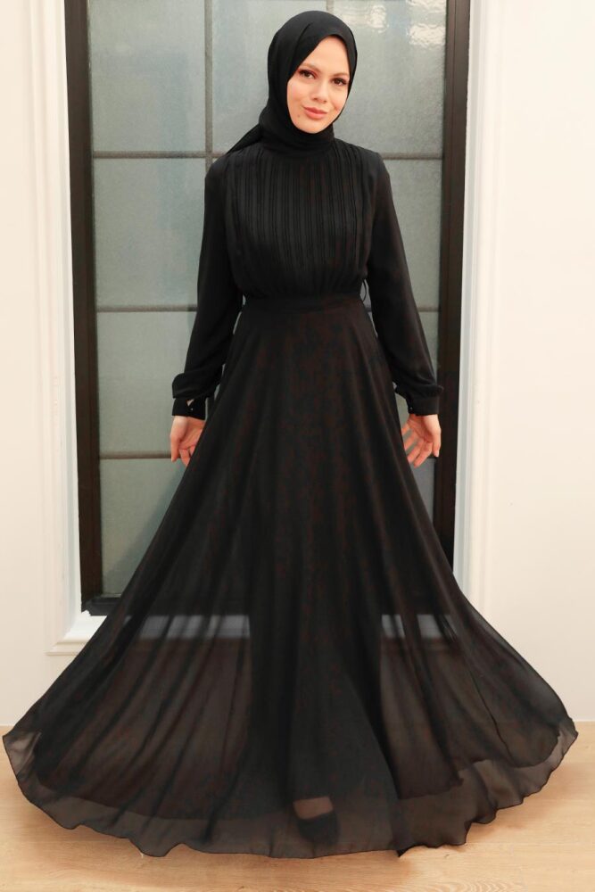 Neva Style - Black Turkish Hijab Evening Gown 3371S - 1