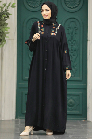 Black Women Turkish Abaya 8925S - 2