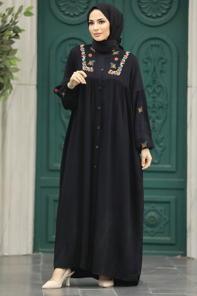 Black Women Turkish Abaya 8925S - 2