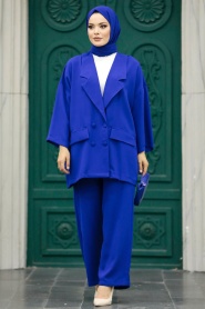 Neva Style - Blazer Ceketli Sax Mavisi Tesettür İkili Takım 5927SX - Thumbnail