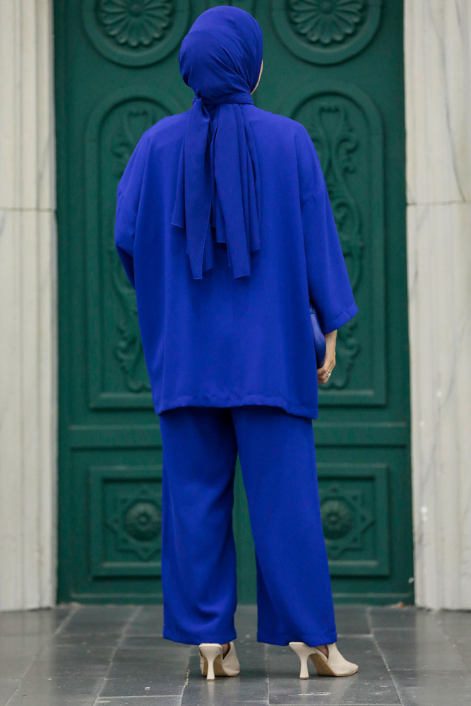 Neva Style - Blazer Ceketli Sax Mavisi Tesettür İkili Takım 5927SX - 4