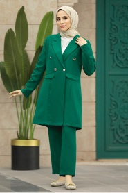 Neva Style - Blazer Ceketli Yeşil Tesettür İkili Takım 5851Y - Thumbnail
