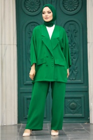Neva Style - Blazer Ceketli Yeşil Tesettür İkili Takım 5927Y - Thumbnail