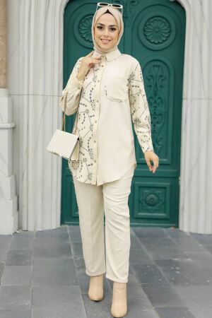 Neva Style - Blok Desenli Siyah Tesettür İkili Takım 9032S - 3