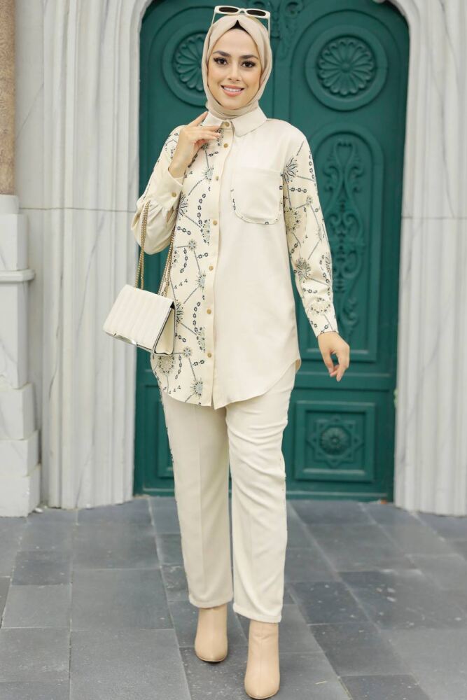 Neva Style - Blok Desenli Siyah Tesettür İkili Takım 9032S - 3