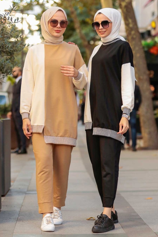 Neva Style - Blok Renkli Bisküvi Tesettür İkili Takım 579BS - 3