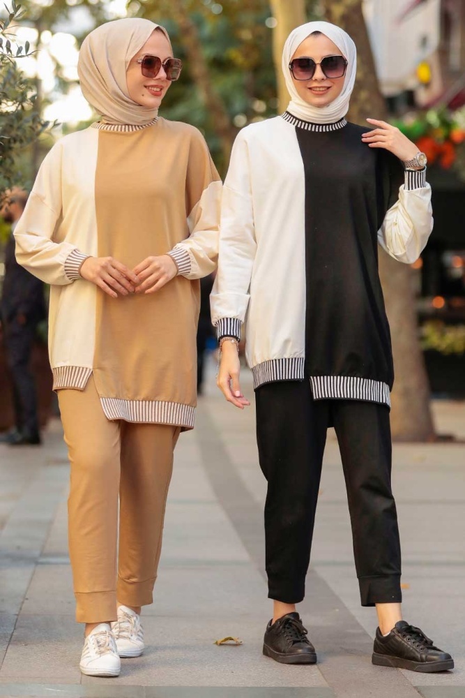 Neva Style - Blok Renkli Bisküvi Tesettür İkili Takım 579BS - 4