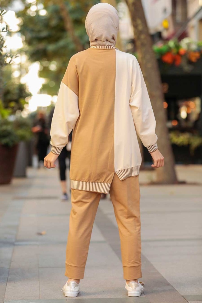 Neva Style - Blok Renkli Bisküvi Tesettür İkili Takım 579BS - 6