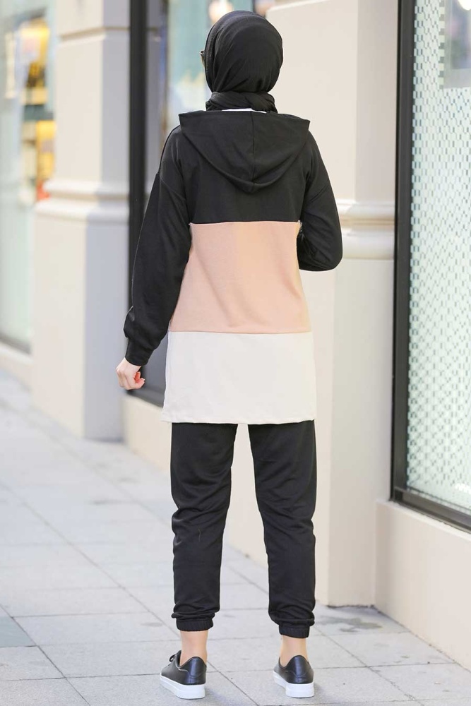 Neva Style - Blok Renkli Bisküvi Tesettür İkili Takım 68710BS - 2