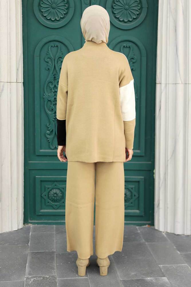 Neva Style - Blok Renkli Bisküvi Tesettür Triko İkili Takım 23410BS - 4
