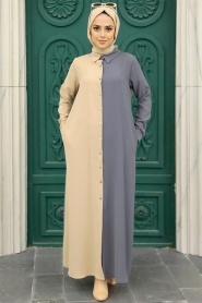 Neva Style - Blok Renkli Füme Tesettür Elbise 3437FU - Thumbnail