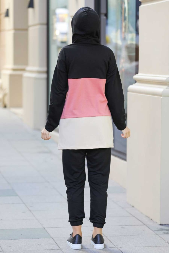 Neva Style - Blok Renkli Gül Kurusu Tesettür İkili Takım 68710GK - 2