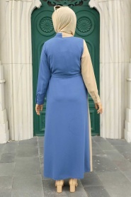 Neva Style - Blok Renkli İndigo Mavisi Tesettür Elbise 3437IM - Thumbnail