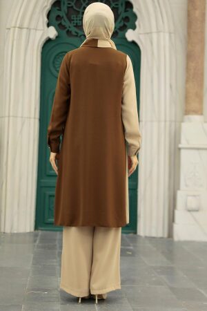 Neva Style - Blok Renkli Kahverengi Tesettür İkili Takım 52331KH - 3