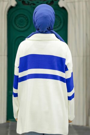  Blok Renkli Sax Mavisi Tesettür Triko Tunik 26961SX - 3