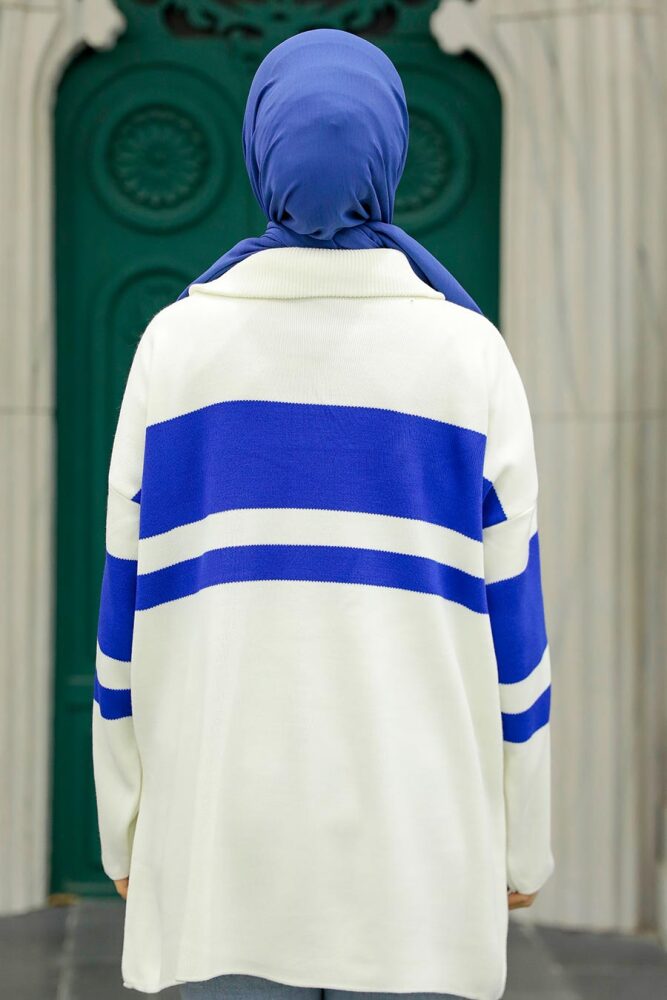  Blok Renkli Sax Mavisi Tesettür Triko Tunik 26961SX - 3