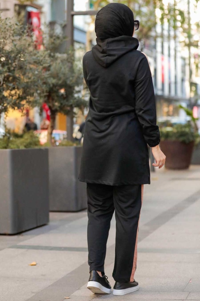Neva Style - Blok Renkli Siyah Tesettür İkili Takım 1359S - 3