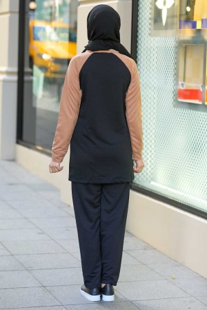  Blok Renkli Siyah Tesettür İkili Takım 1543S - 2