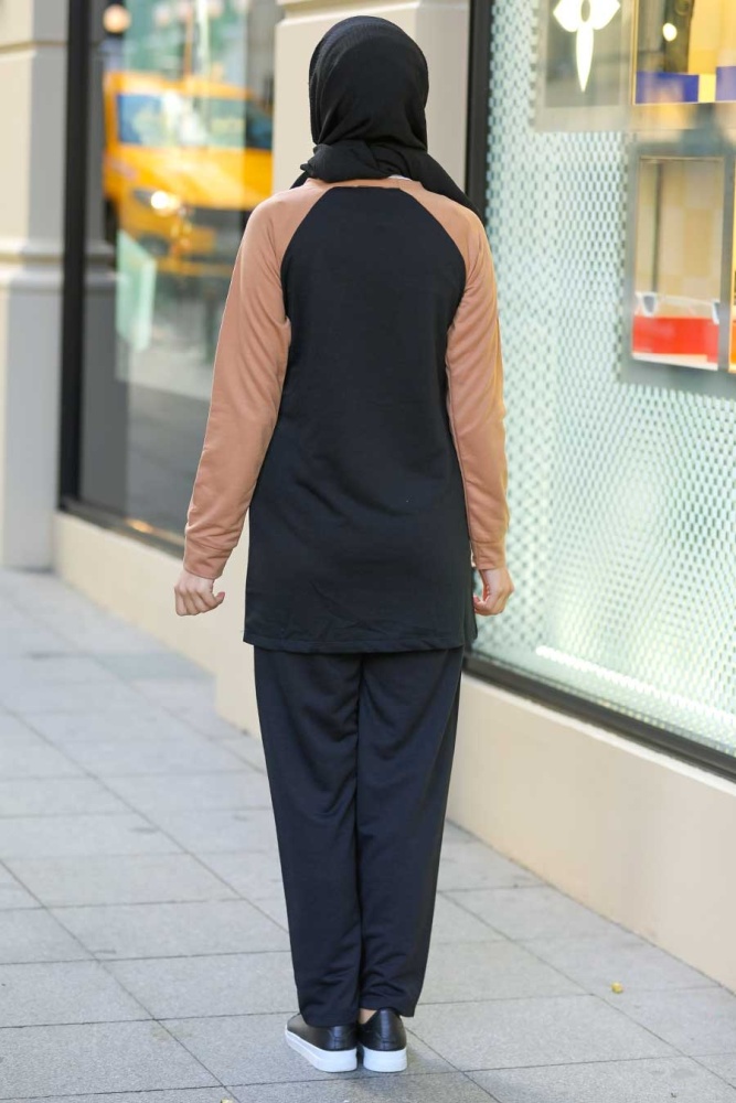  Blok Renkli Siyah Tesettür İkili Takım 1543S - 2