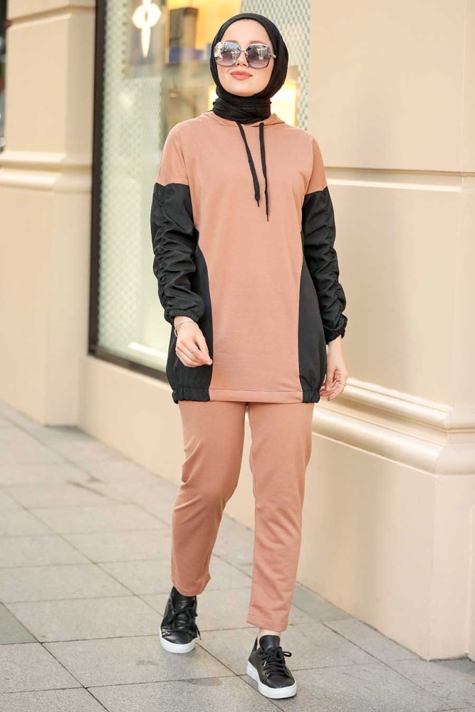 Neva Style - Blok Renkli Siyah Tesettür İkili Takım 1556S - 1