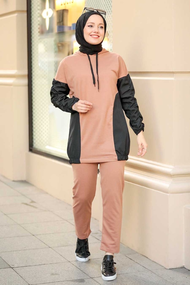 Neva Style - Blok Renkli Siyah Tesettür İkili Takım 1556S - 2