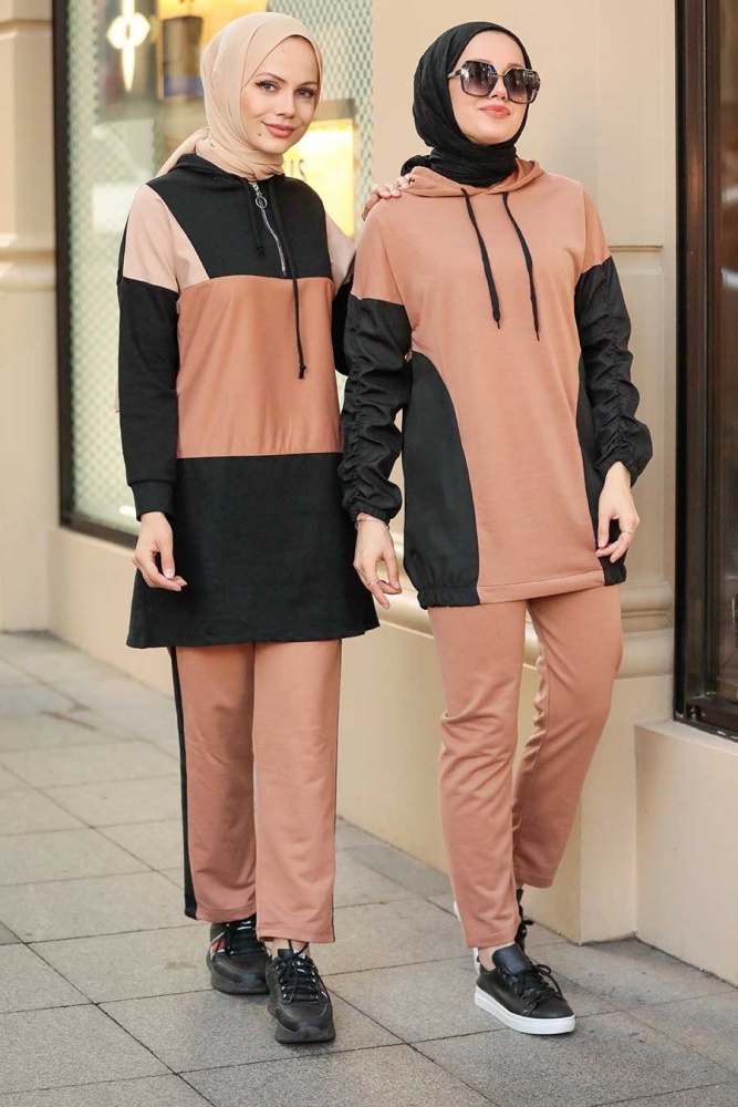 Neva Style - Blok Renkli Siyah Tesettür İkili Takım 1556S - 3