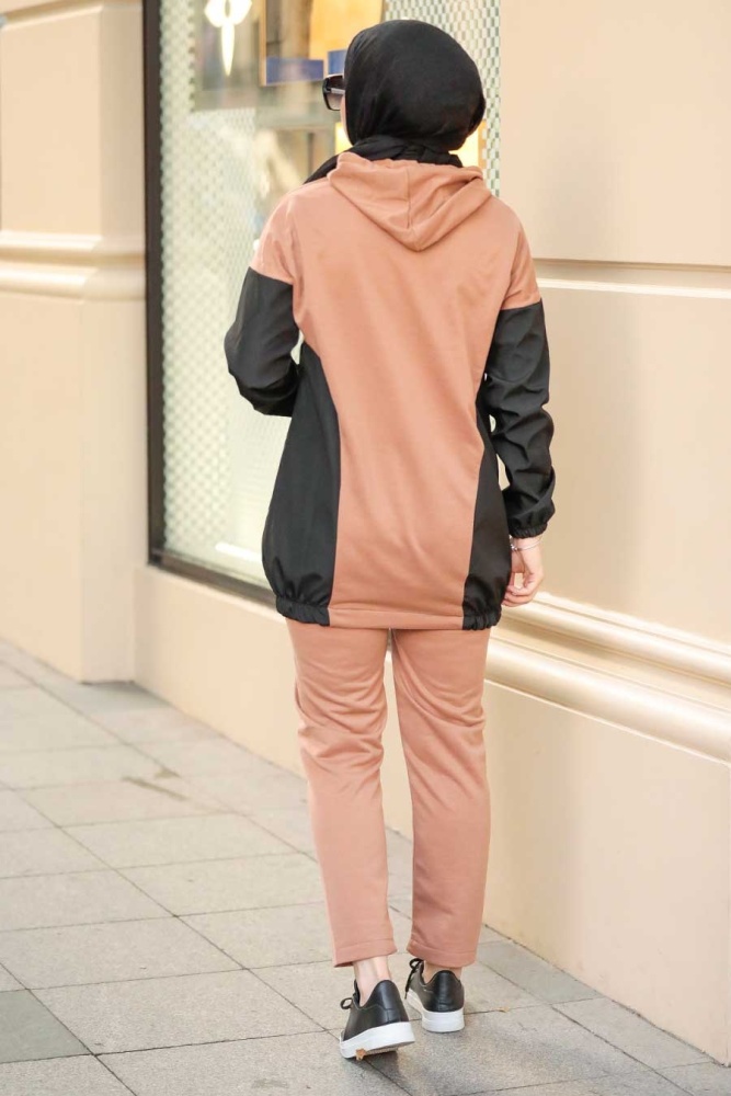 Neva Style - Blok Renkli Siyah Tesettür İkili Takım 1556S - 4