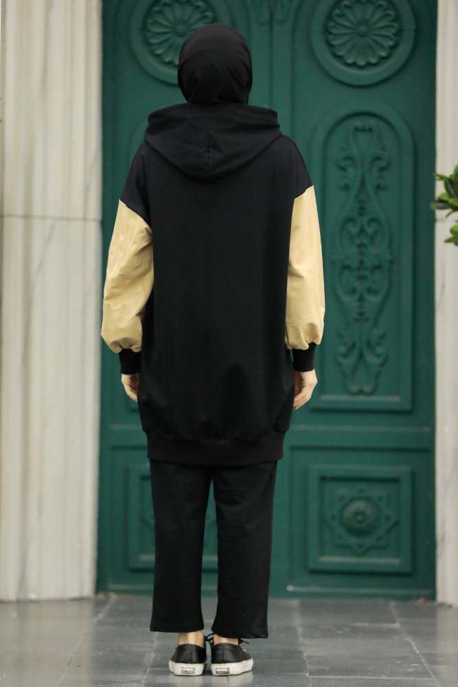 Neva Style - Blok Renkli Siyah Tesettür İkili Takım 60021S - 3